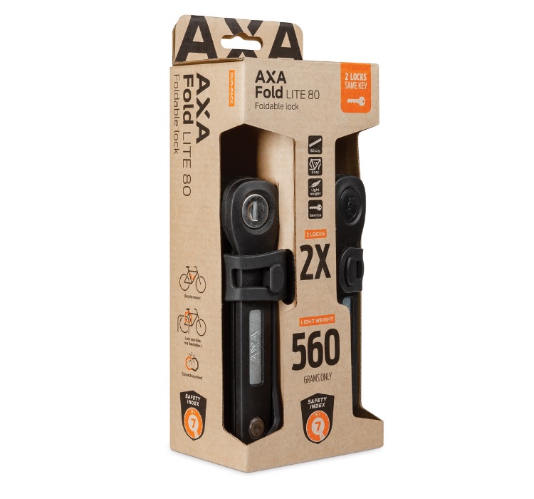 Antivol pliable Axa Fold Lite 80 Duo Pack, clés identiques, noir.