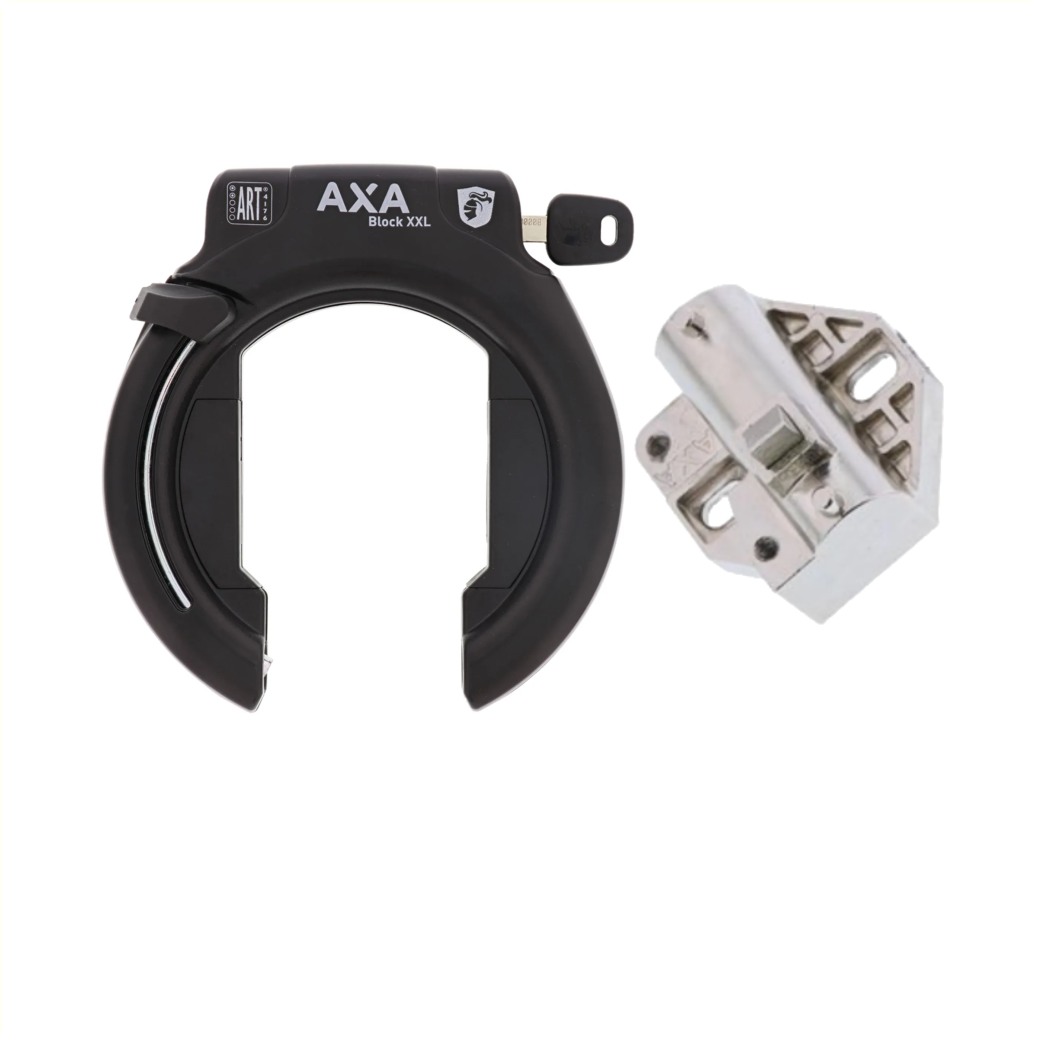Cadenas à anneau Axa Block XXL avec trou d'insertion + cadenas de batterie Shimano pour tube/cadre. ART**