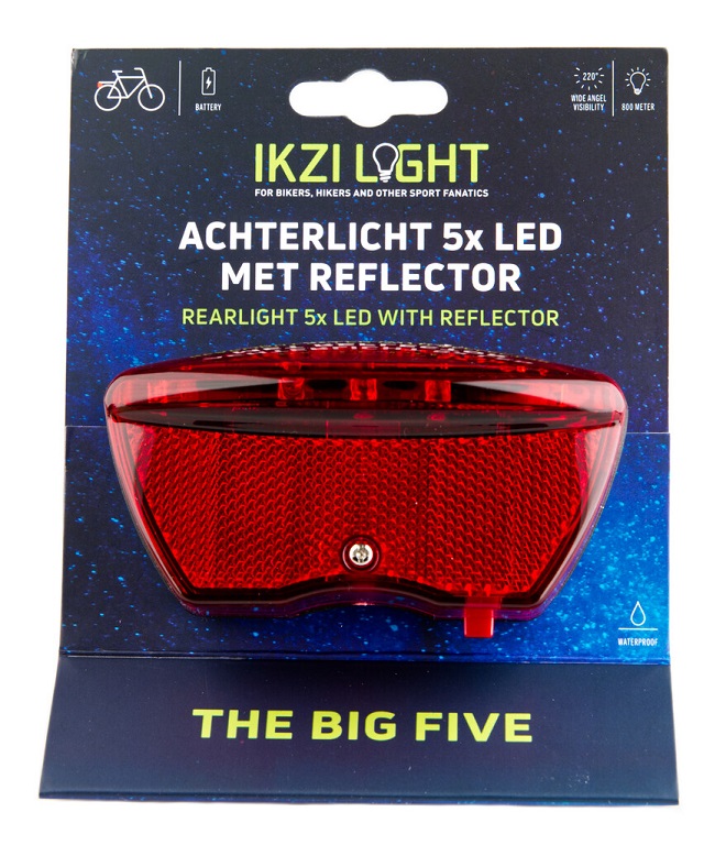 Feu arrière à batterie IkziLight 5x LED avec réflecteur 80mm