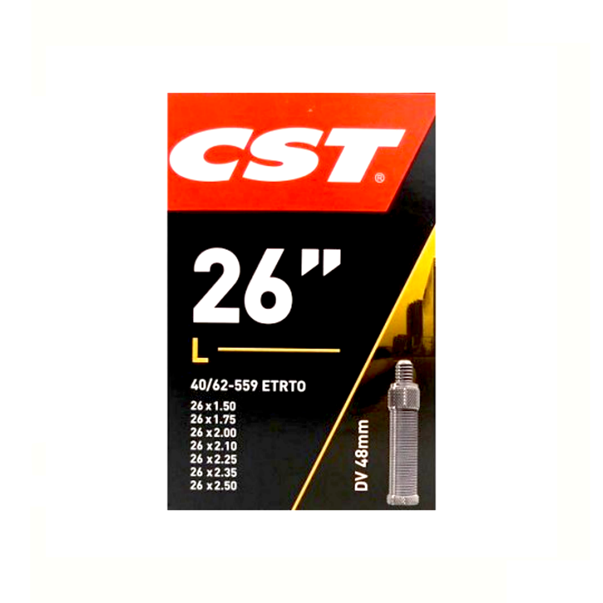 Chambre à air CST 26x1,75-1,90-2,50 ETRTO 40/62-559, Valve : Dunlop Blitz/Holland 48mm