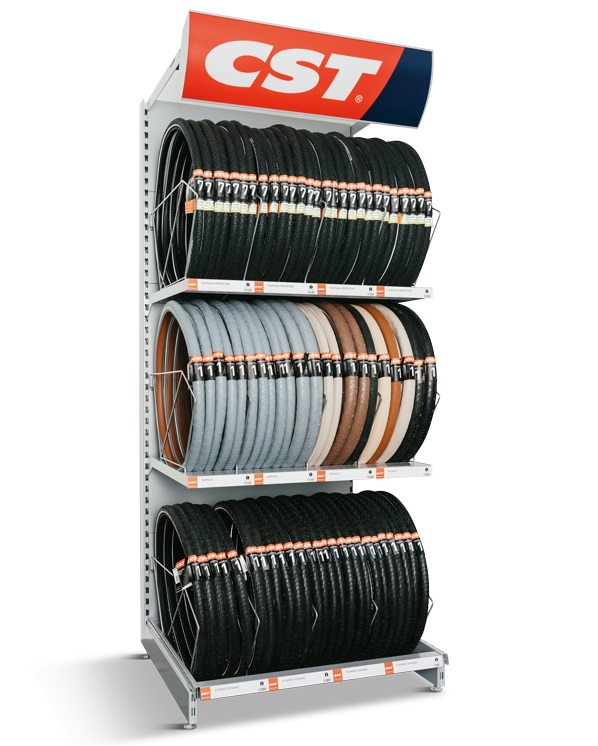 Étagère à pneus CST Option 1 avec un espace pour environ 75 pneus.