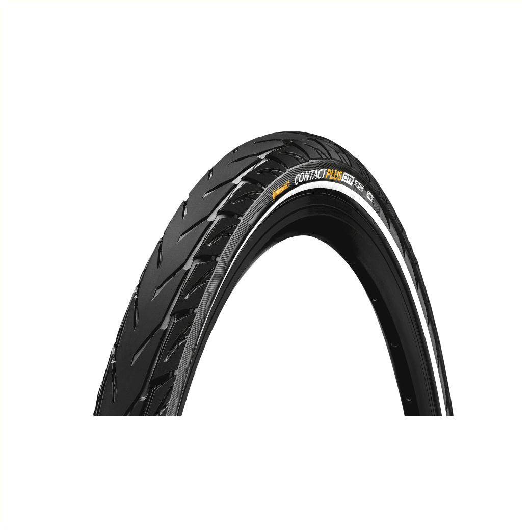Pneu Continental Contact Plus, noir avec bandes réfléchissantes, 28x1,75, ETRTO 47-622 (homologué pour vélos électriques jusqu'à 50 km/h) level 7