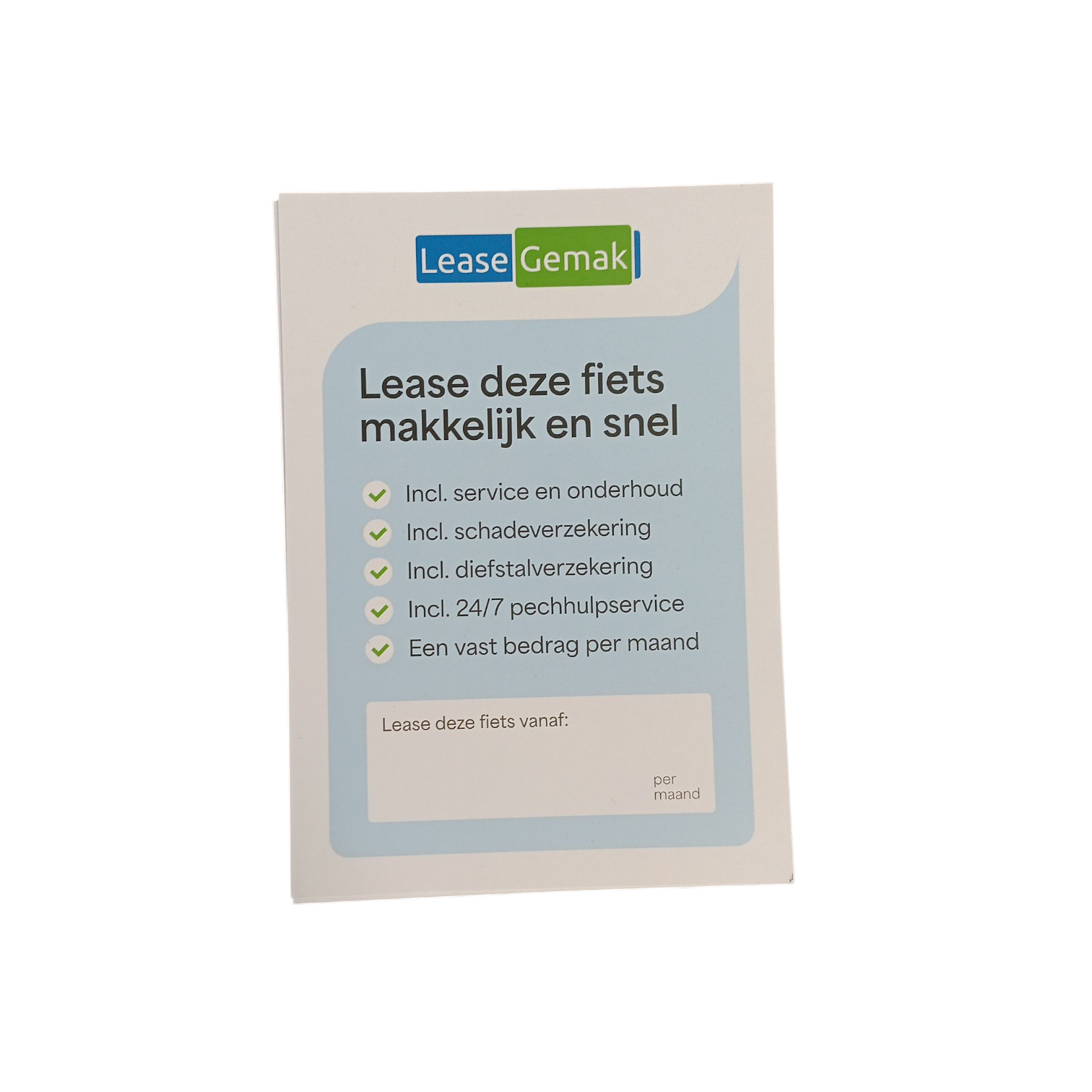 Carte de prix de LeaseGemak par 10