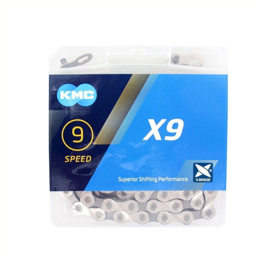 Chaîne KMC X9 étroite 1/2x11/128, 9 vitesses, grise