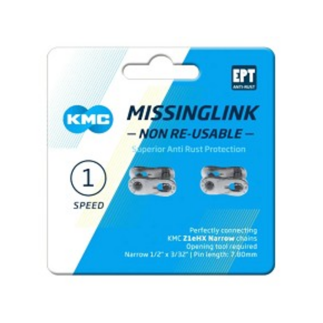 Maillon de connexion de chaîne KMC Z1eHX Étroit argent 1/2"x3/32" EPT. Par 2 sur carte.