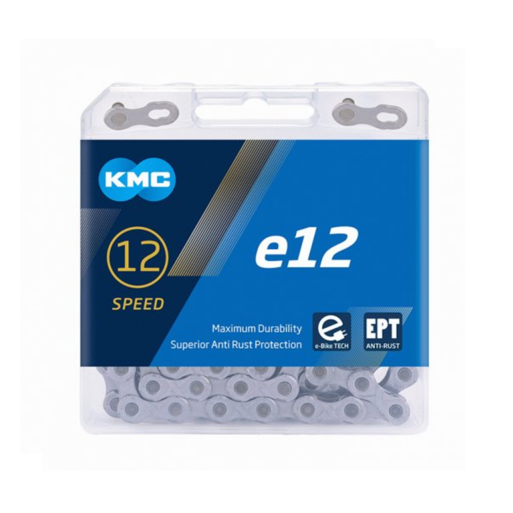 Chaîne KMC E12 EPT, 1/2x11/128, 130 maillons, axe 5,2mm, 12 vitesses, antirouille