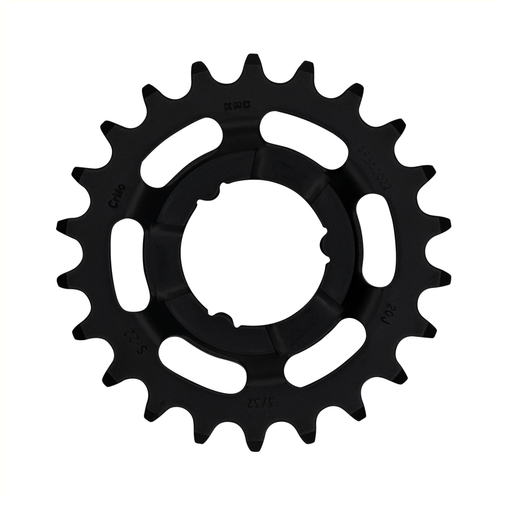 Pignon KMC 22T Shimano, pour moyeux à vitesses Shimano. 1/2x3/32. acier chromé trempé, noir