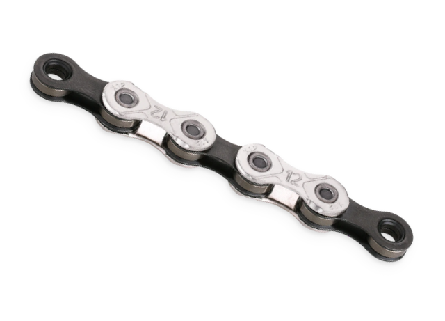 Chaîne KMC X12 argent/noir, 1/2x11/128, 126 maillons, axe de 5,2 mm, 12 vitesses