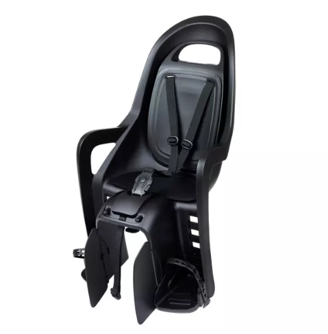 Siège arrière Polisport Groovy CFS, fixation pour porte-bagages. Couleur : noir/gris foncé.