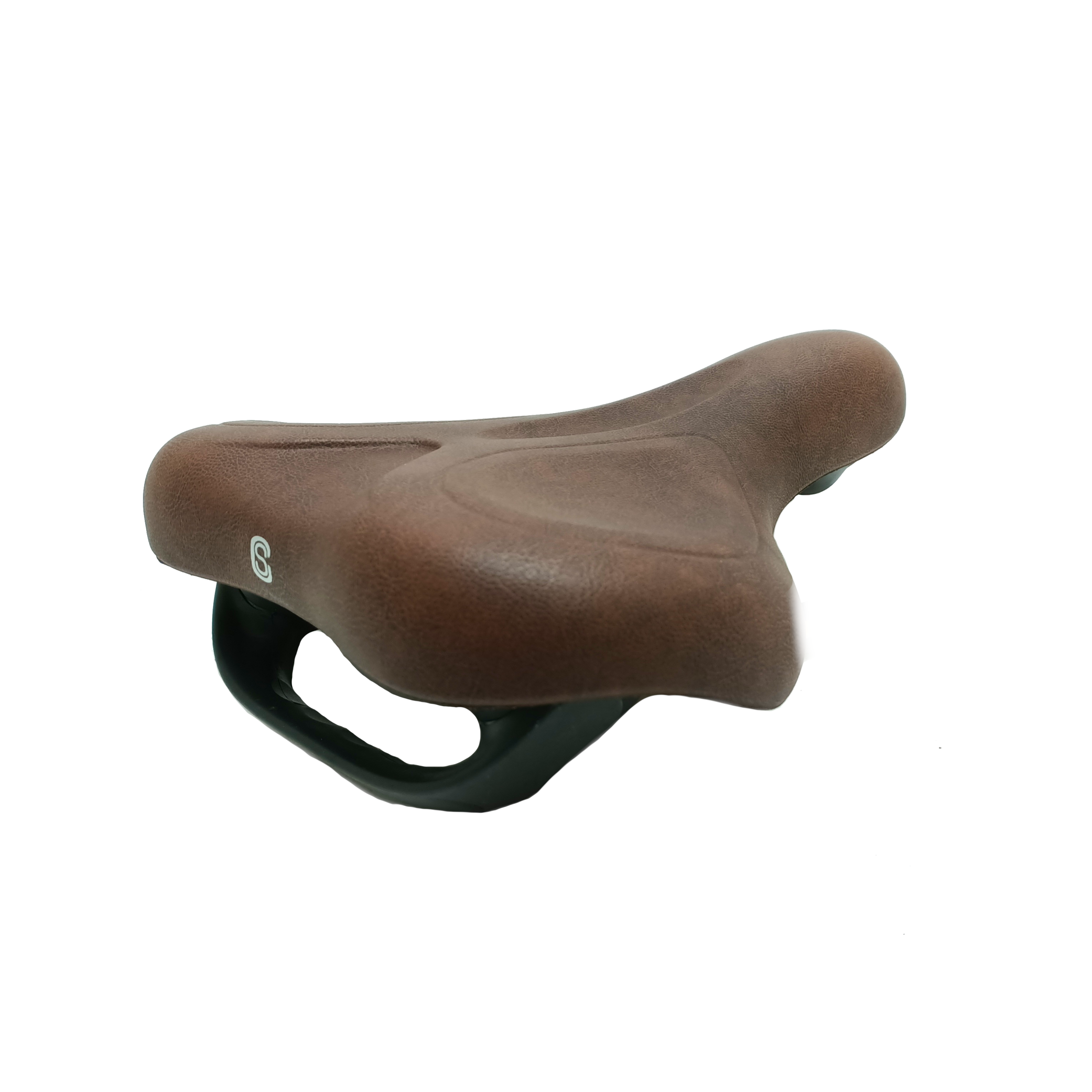 Selle Selle Comfort E-Bike Soft marron moyen avec poignée, sans sangle de selle.