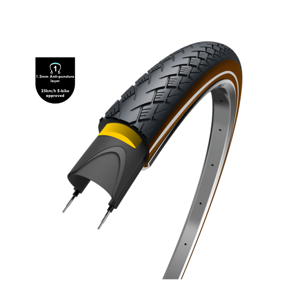 WOLFF Traveler (couche anti-crevaison 1,2 mm), noir/marron avec reflet, 28x1,75, ETRTO 47-622