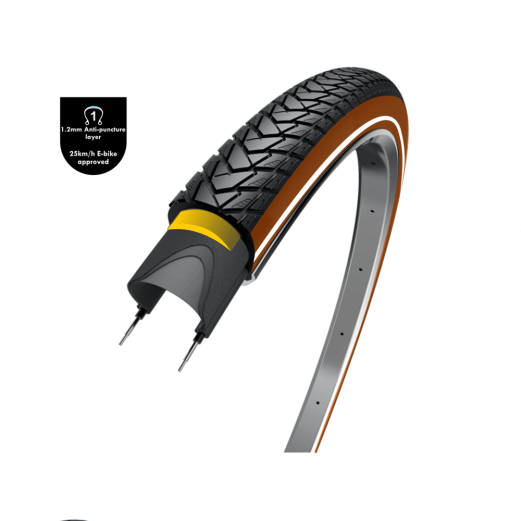 WOLFF Traveler (couche anti-crevaison 1,2 mm), noir/marron avec reflet, 28x1,60, ETRTO 42-622