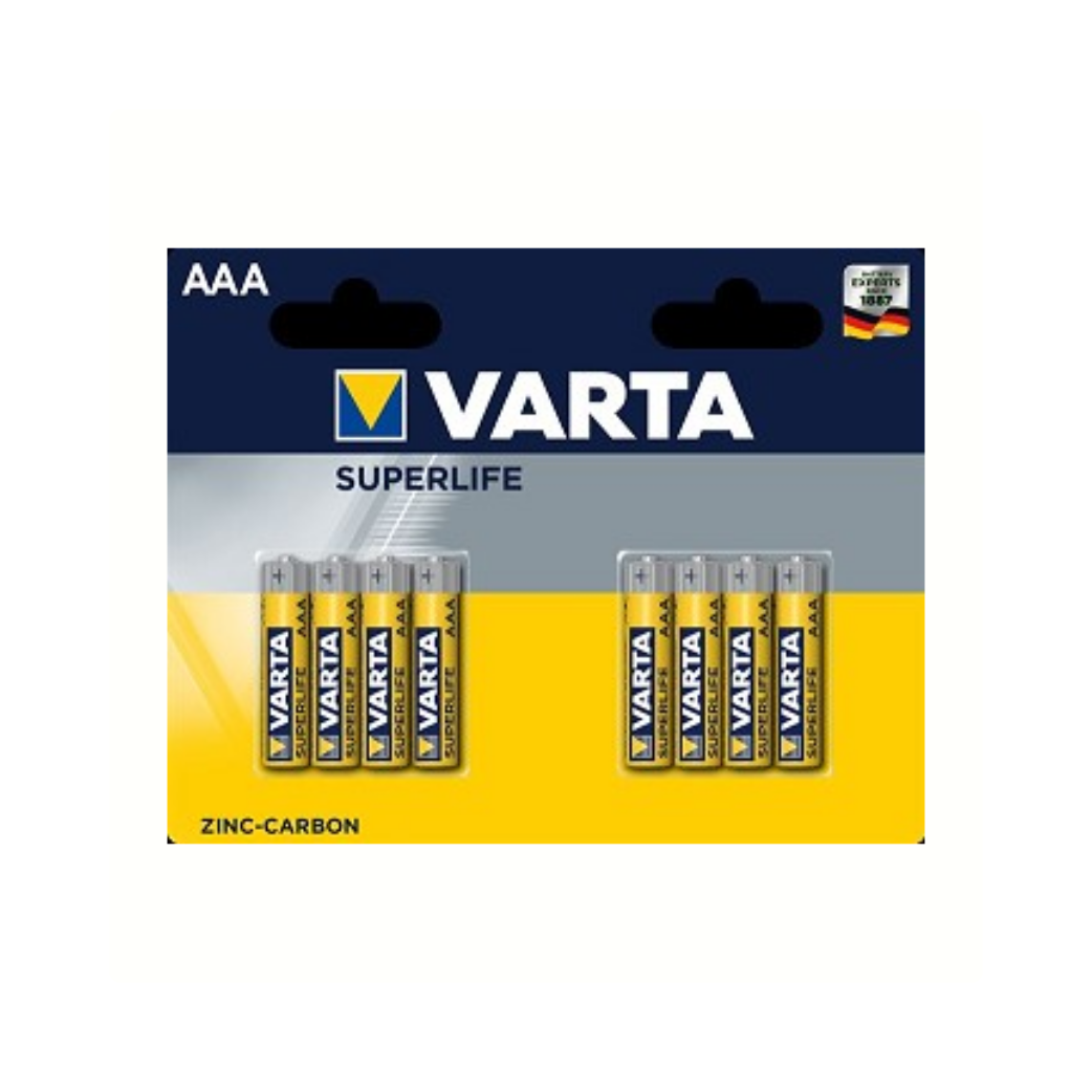 Piles Varta AAA Superlife Zinc-Carbone par 8