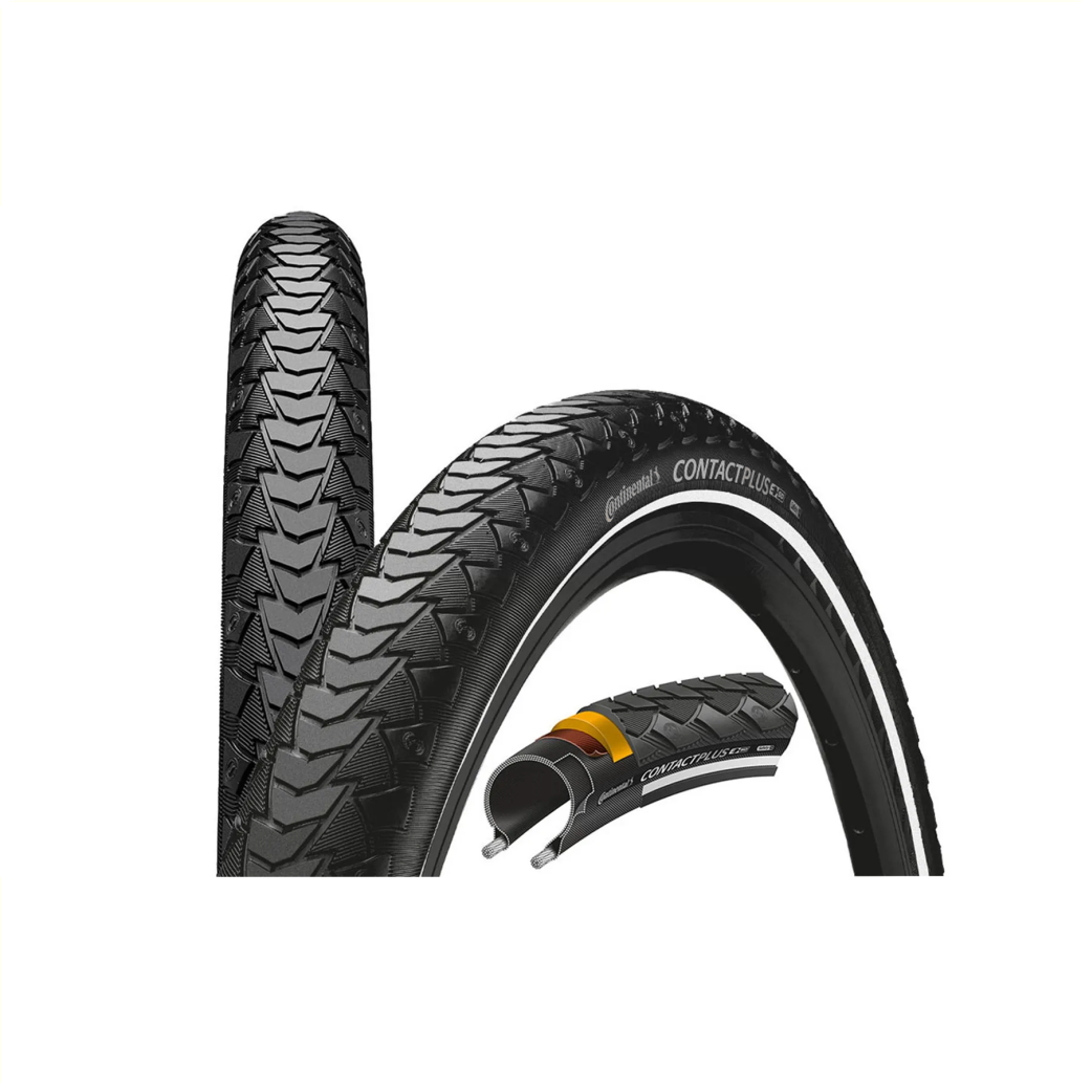 Pneu extérieur Continental Contact Plus, noir avec reflets, 28 x 1.60  ERTO 42-622 (homologué pour les vélos électriques à 25 km/h)