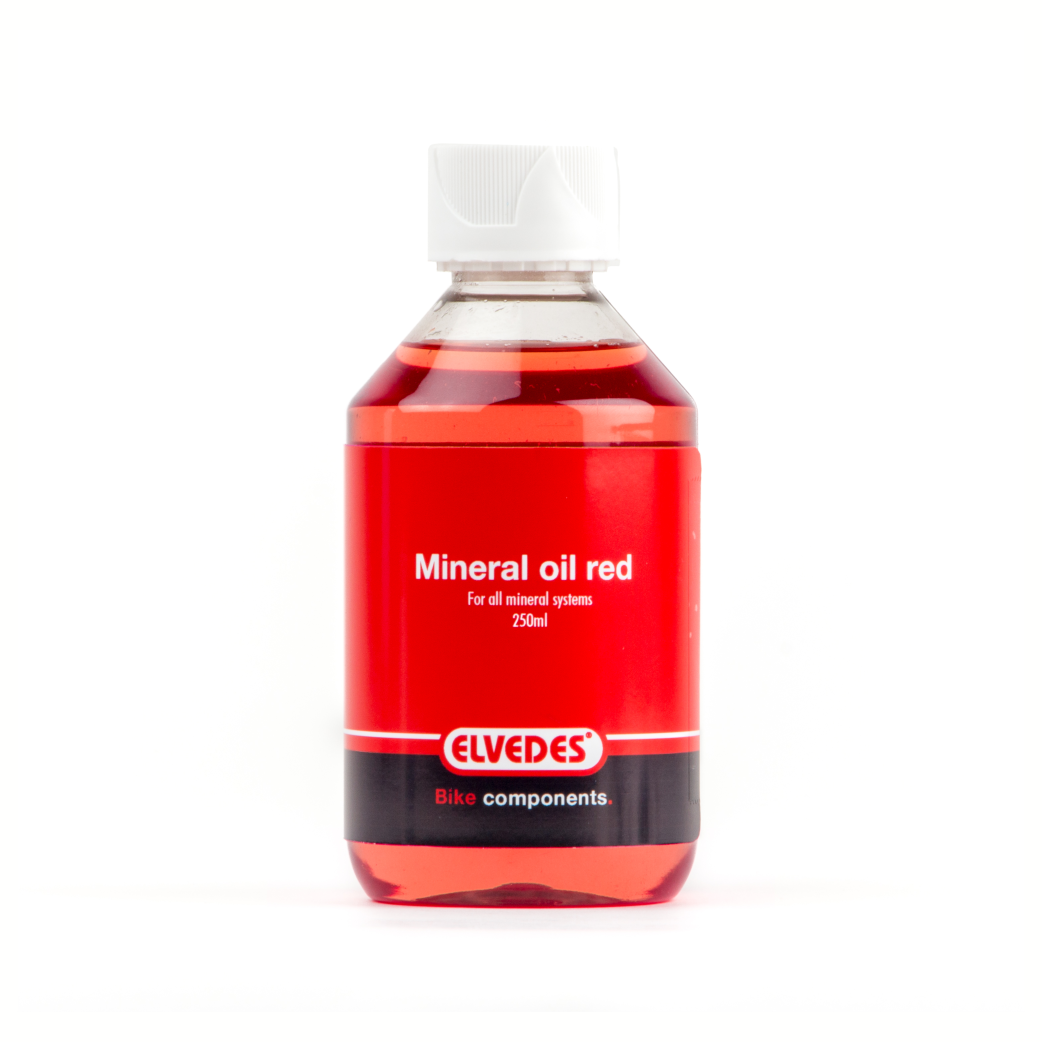 Huile minérale Elvedes pour tous les systèmes de freinage minéraux. Flacon 250ml, couleur rouge
