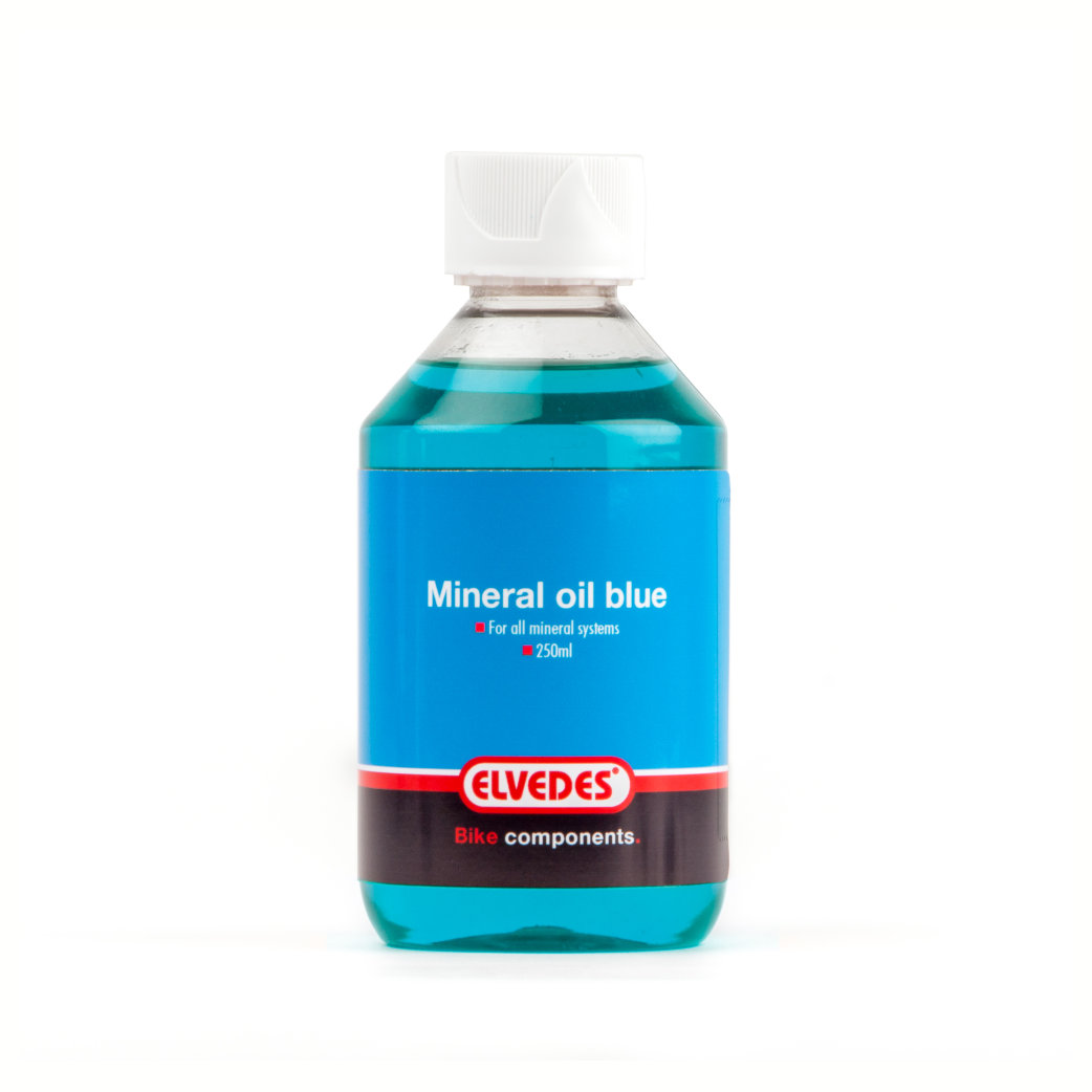 Huile minérale Elvedes pour tous les systèmes de freinage minéraux. Flacon 250ml, couleur bleu