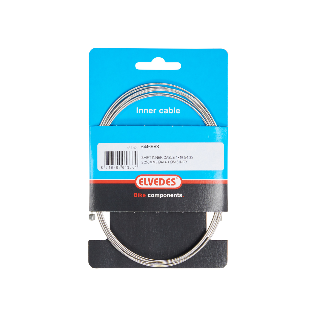 Câble d'engrenage intérieur Elvedes 2250 mm 1×19 fils en acier inoxydable Ø1,25 mm avec embout en N Ø4×4 et embout en T Ø5×3