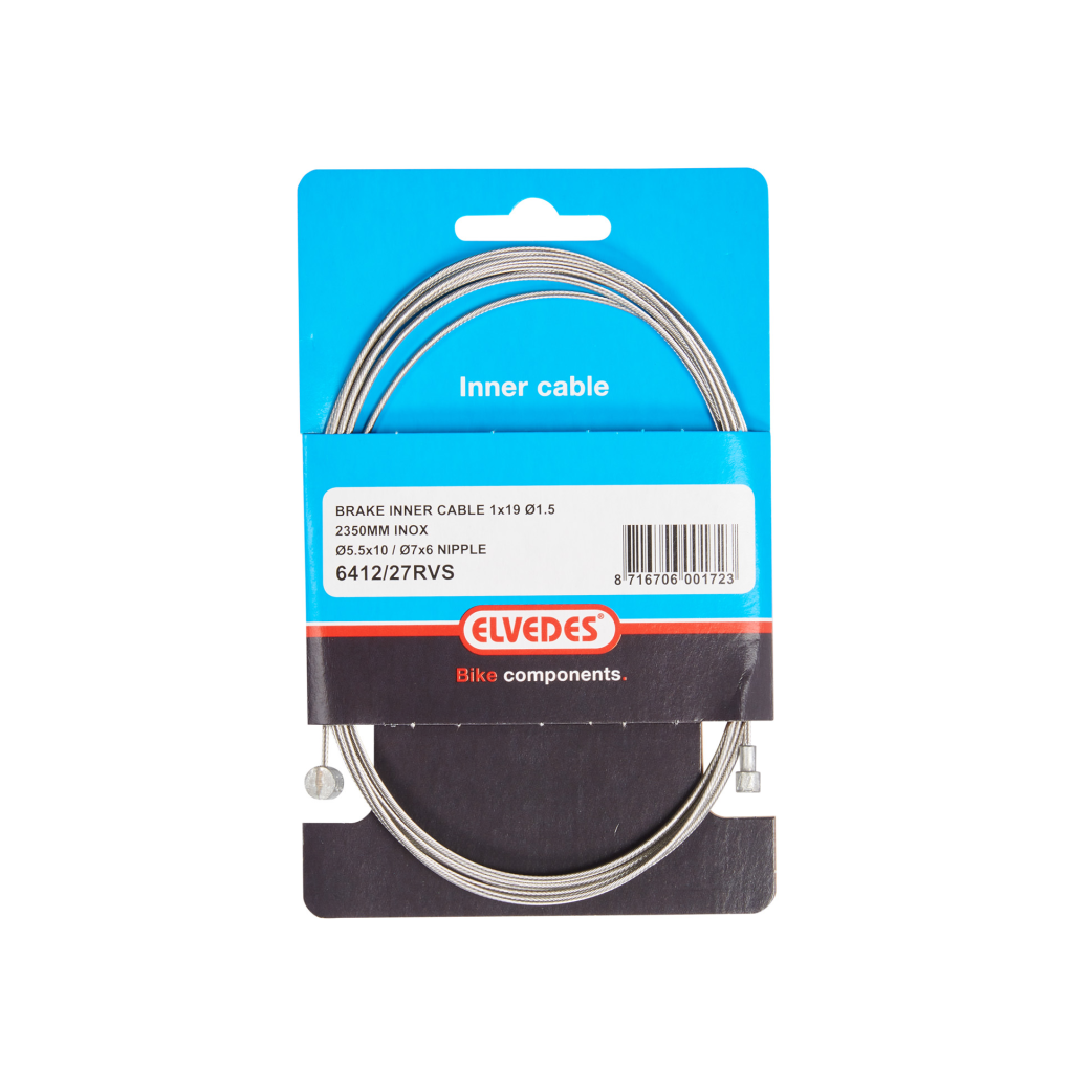 Câble intérieur Elvedes Frein 2,35M en acier inoxydable diamètre 1,5mm avec 2 embouts 7x6mm et 5,5x10