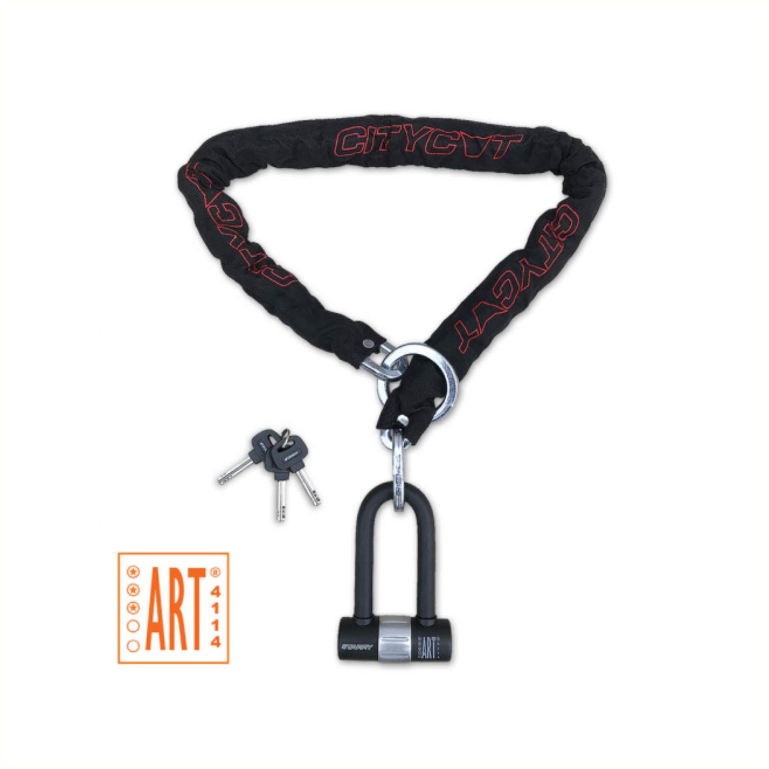 Antivol à chaîne étoilée Citycat ART*** 120 x 10 mm. avec barillet et mini antivol en U