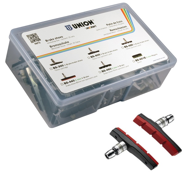 Plaquette de frein Union BS-440 V-brake 80 mm (pas de goupille symétrique). Par 25 paires, pour E-Bike