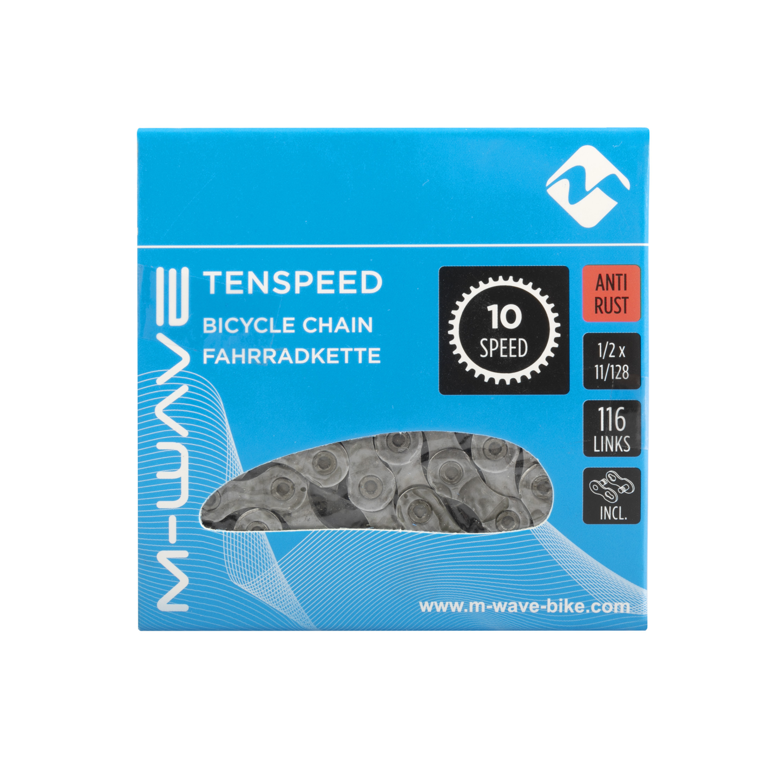 Chaîne M-Wave 10 vitesses, 1/2x11/128 116L argent antirouille