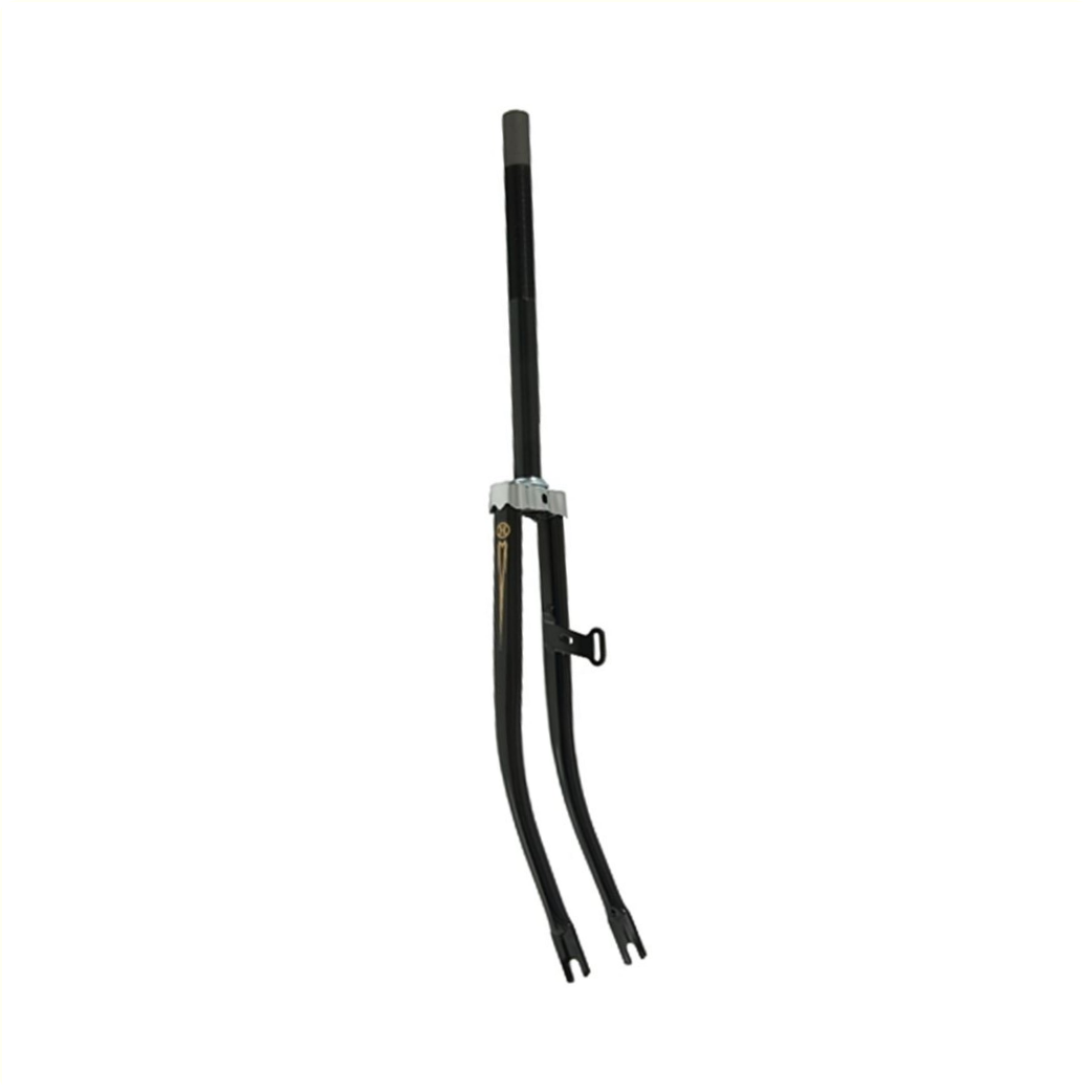Front fork 28x1 5/8x1 3/8 Black with dynamo hook. 1 inch. head tube 265mm. Thread length 138mm.