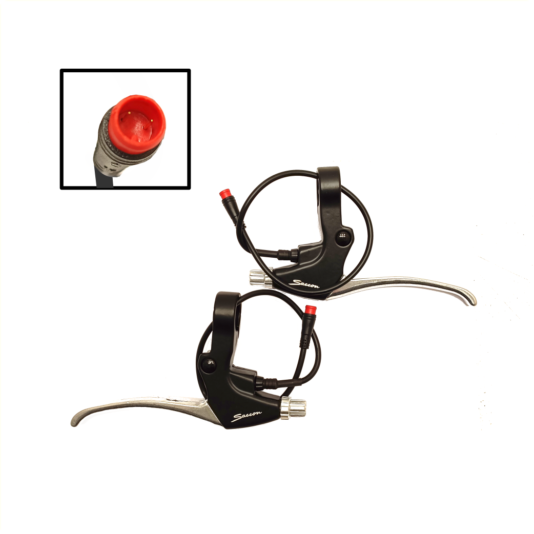 Jeu de leviers de frein Saccon pour vélo électrique avec interrupteur de coupure de frein, noir/argent