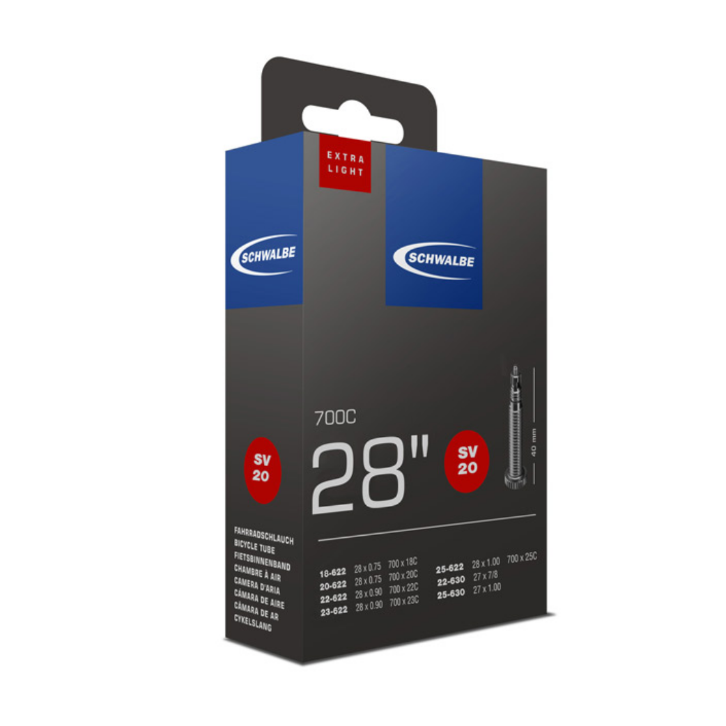 Chambre à air Schwalbe xtra light 28x3/4-1.00, 27/28-1.00 ETRTO 18/25-622, 22/25-630, Valve Presta/Français 40mm SV20