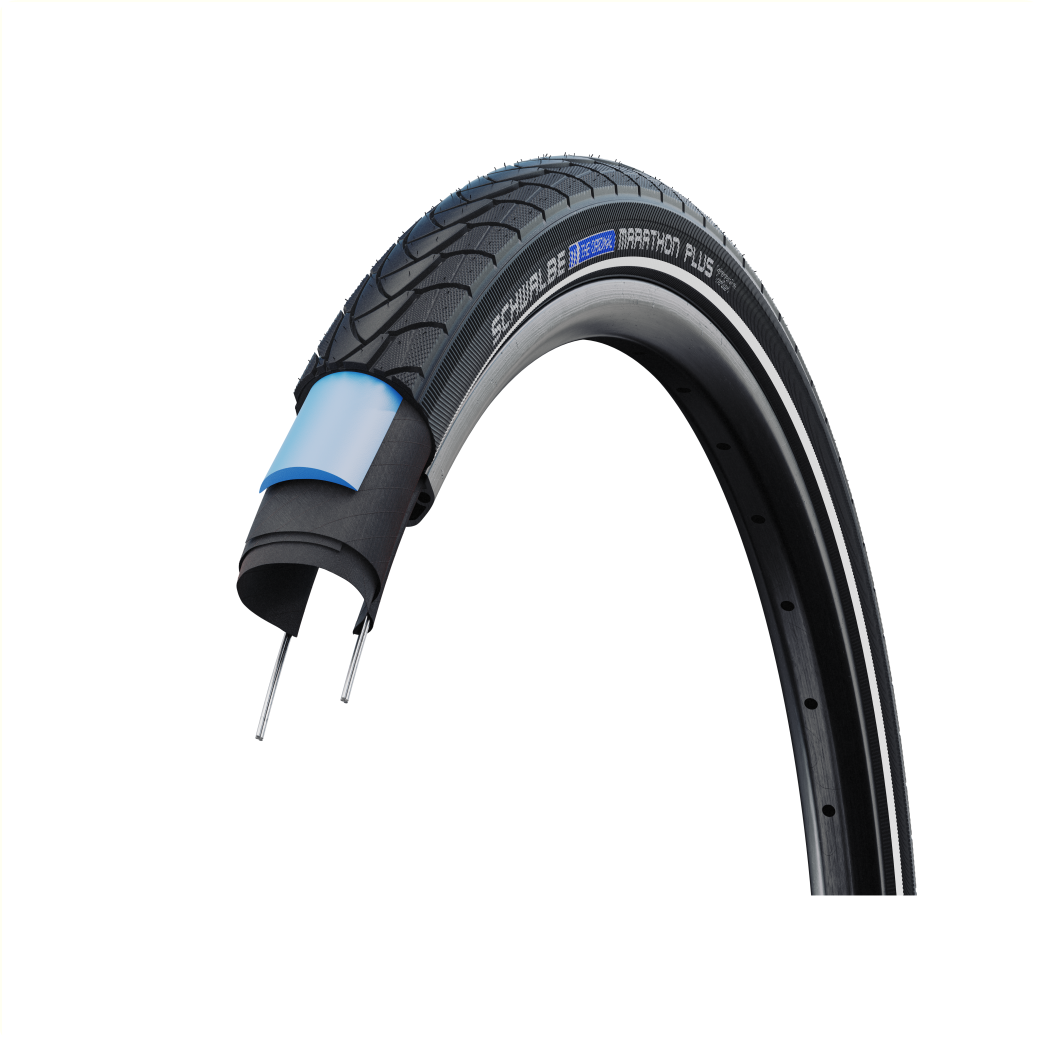 Schwalbe Marathon plus réflexion (Smartguard 5mm Anti-crevaison), Noir avec réflexion, 20x1,75, ETRTO 47-406