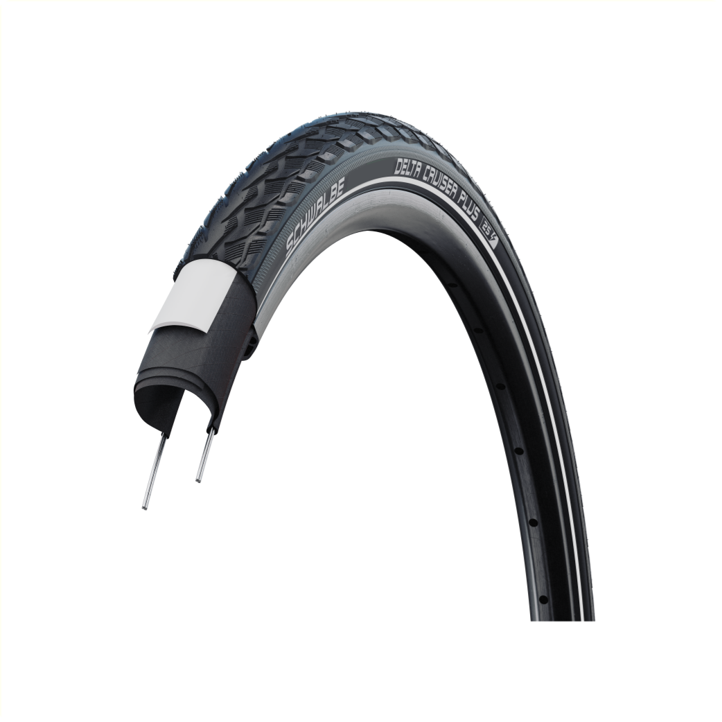 Schwalbe Delta Cruiser Plus (anti-fuite 3 mm), Noir avec réflexion, 28x1½, ETRTO 40-635