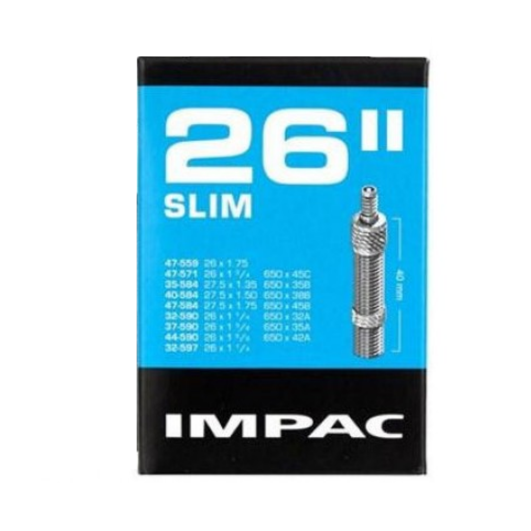 Chambre à air Impac (par Schwalbe) DV26 SLIM 26x1.75 - 26 x1 3/8 - 26x 1 1/4 ETRTO 32/47-559/597, Valve : Dunlop Blitz/Holland 40mm