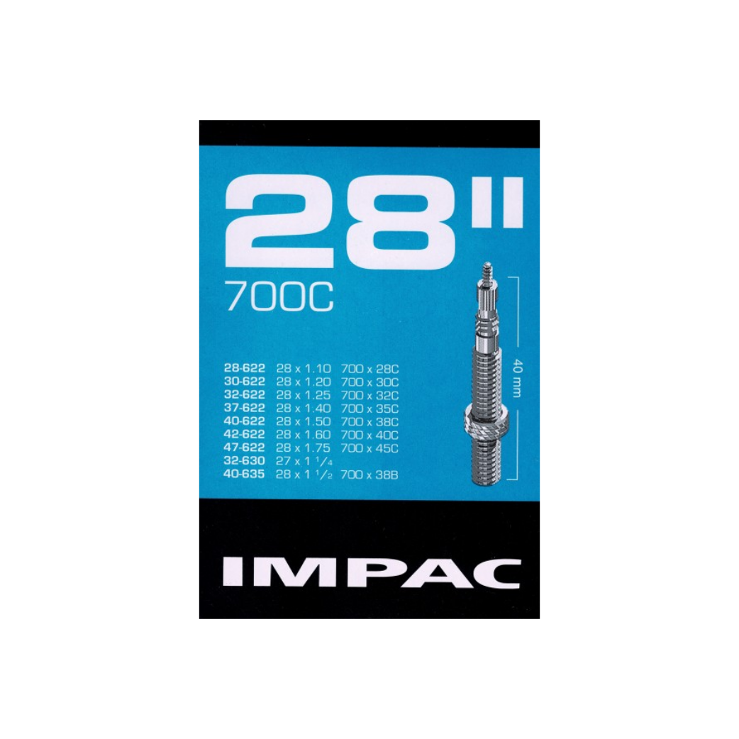 Chambre à air Impac (par Schwalbe) SV28 28x1 5/8x1 3/8, 28x1 1/4, 28x1 1/2, 28x1,75 ETRTO 28/47-622/635, valve : française 40 mm