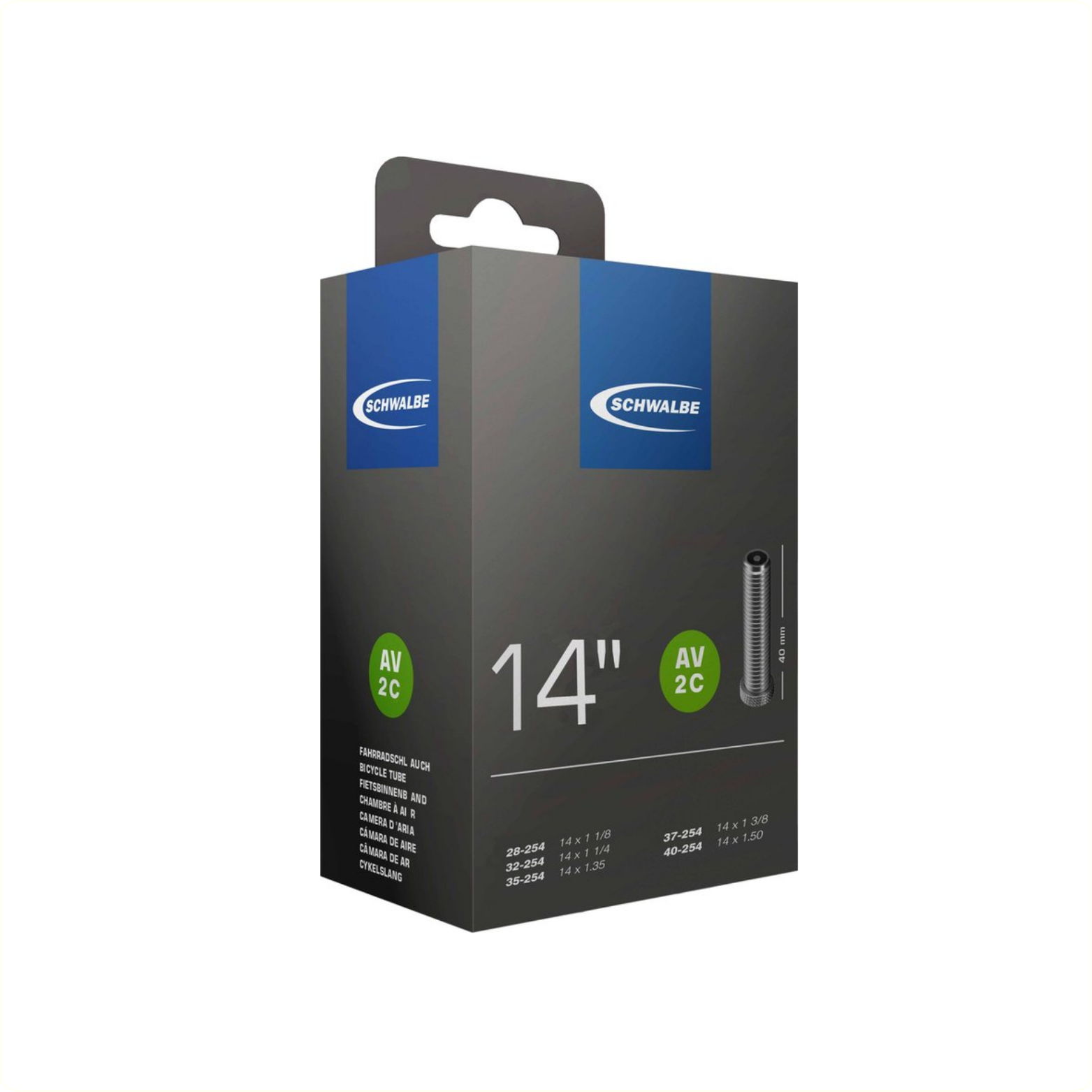 Chambre à air Schwalbe AV2A, 14x1.75 ETRTO 47/60-254, Valve voiture AV 40mm