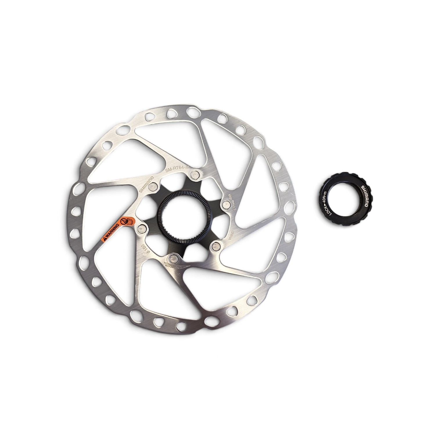 Disque de frein Shimano RT64 en acier inoxydable, external fixation Centerlock 180 mm