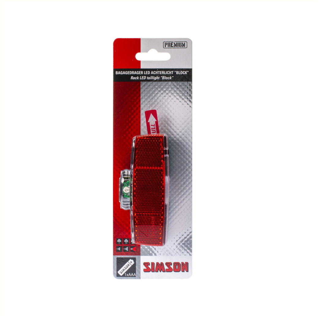 Simson Batterie Feu arrière porte-bagages ''Block'' 1 LED on/off