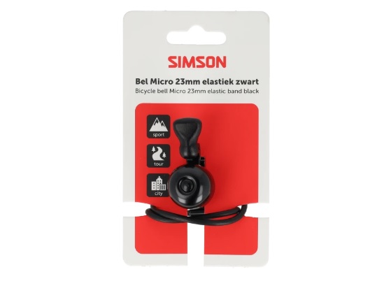 Sonnette de vélo Simson Micro 23 mm, fermeture élastique en caoutchouc, noir
