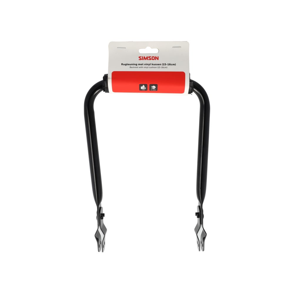 Support dorsal pour porte-bagages Simson 15-16cm Noir avec coussin de dossier en vinyle.