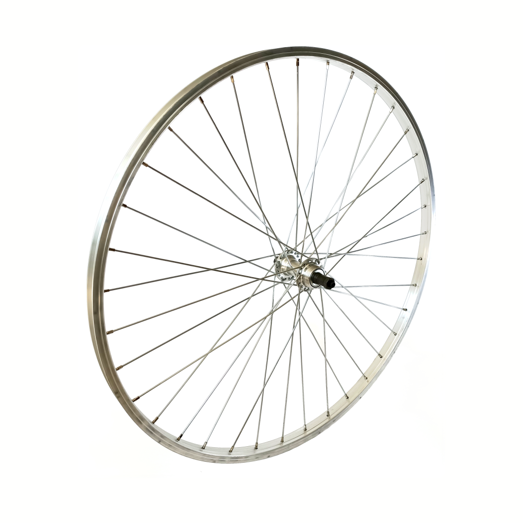 Roue arrière 28x1 5/8x1 3/8 Jante aluminium, moyeu à pattes, avec filetage pour roue libre 7/8 vitesses, rayon 14