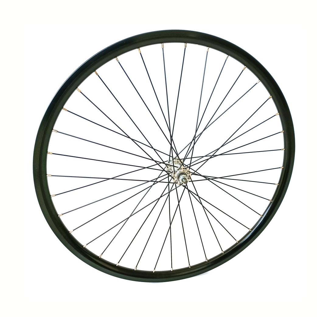 Roue avant 28x1 5/8x1 3/8 Moyeu aluminium et jante Rodi, rayons noirs 13