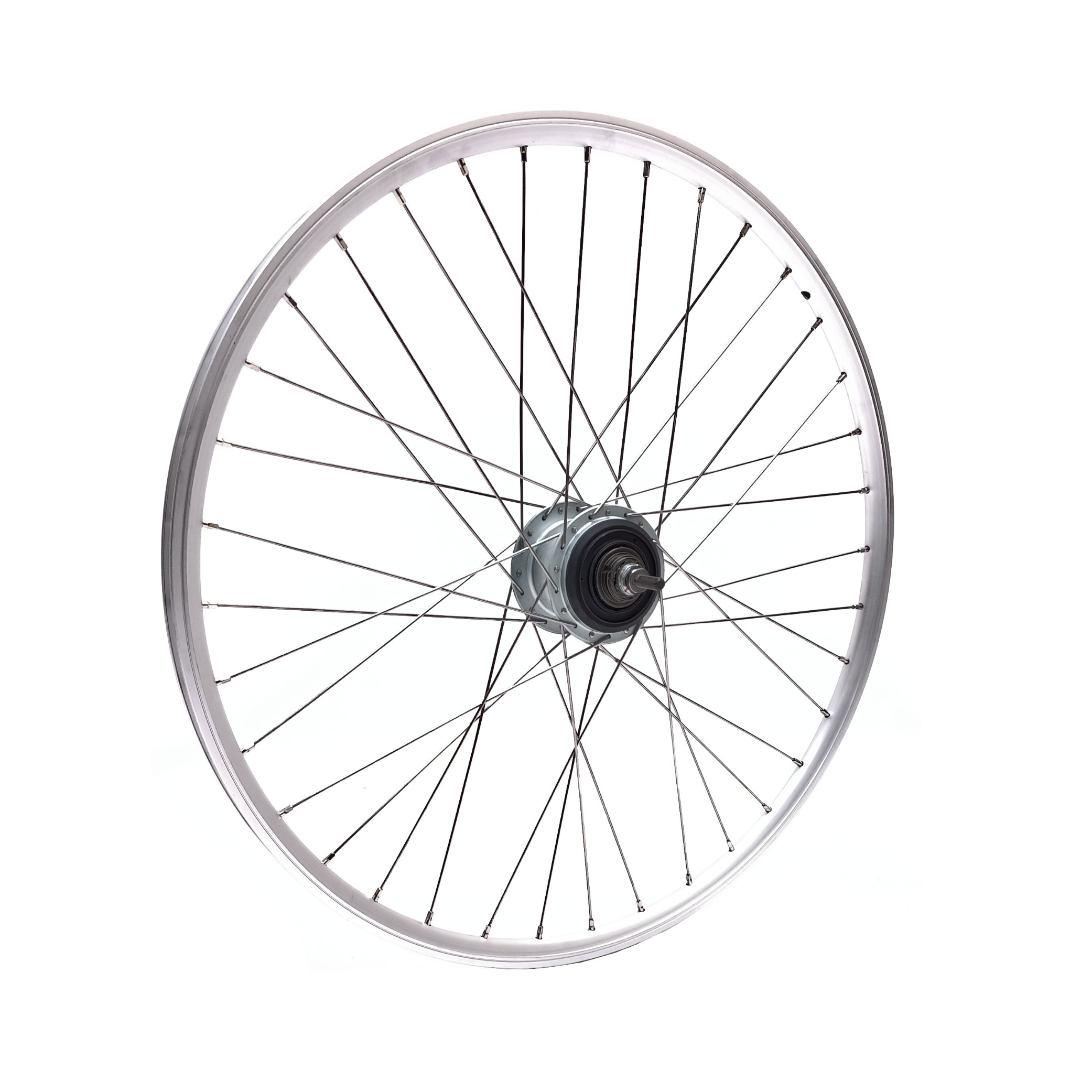 Achterwiel 28 x 1 3/8 Nexus 8 (voor Rollerbrakes) - zilver alu Rodi Freeway velg, RVS spaken. Zonder toebehoren.[BR]voor toebehoren zie art. 3061 vv